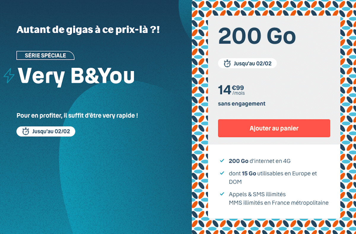 Very B&YOU forfait mobile 4G 200 Go